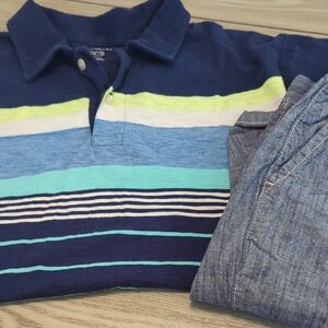 Striped Polo Shirt and Linen Set